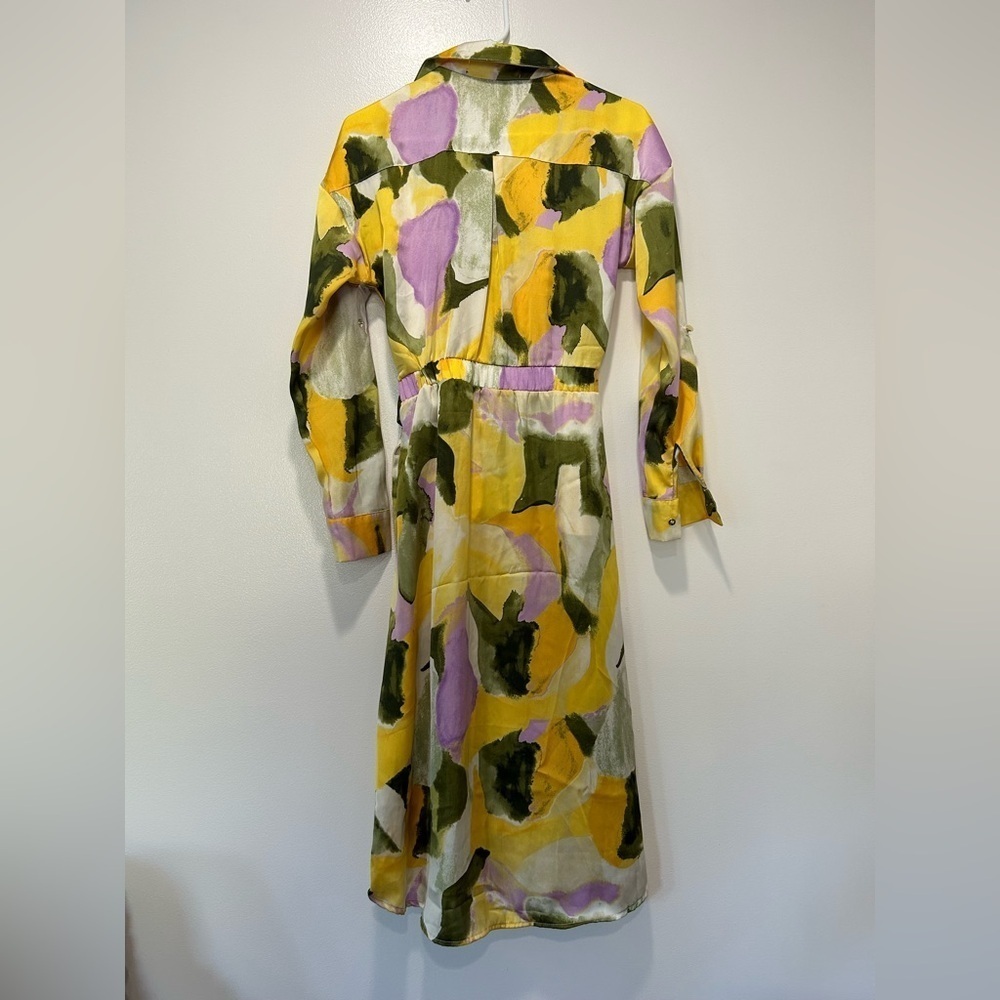 French Connection Long Shirt Dress Multicolor Abstract Print Size L New With Tag - Picture 5 of 12
